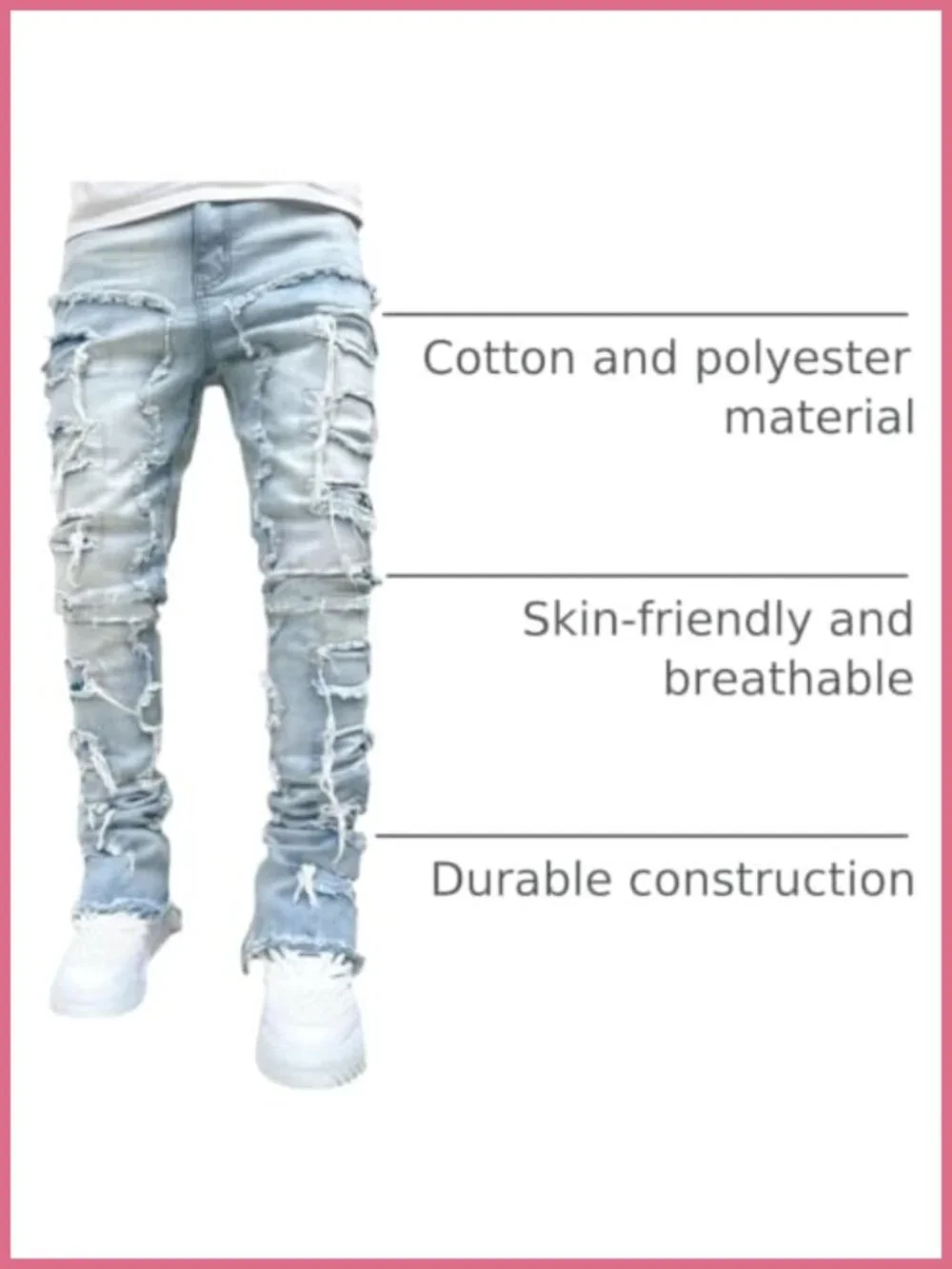 Men's Stacked Skinny Jeans Ripped Denim Y2K Harajuku High Waist